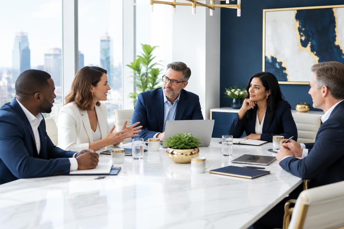 Business owners collaborating around a boardroom table