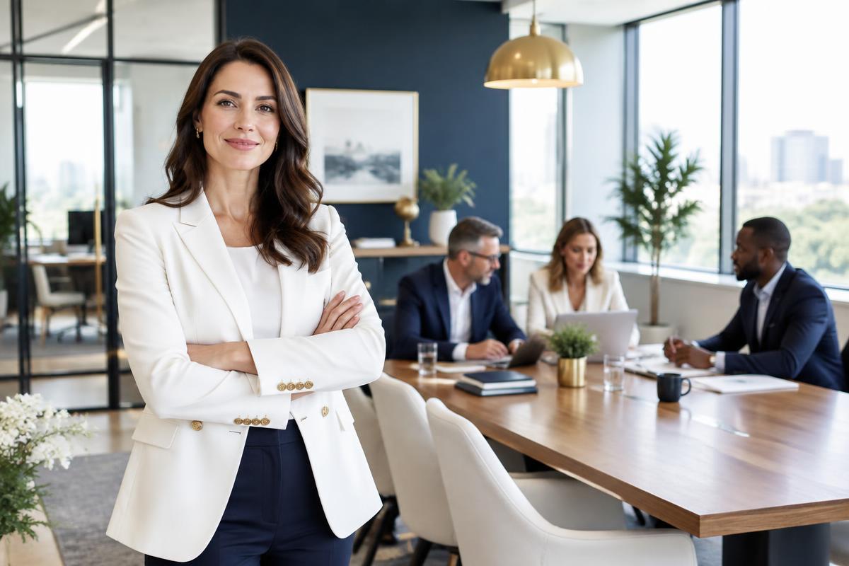 Business owner reviewing company value and growth